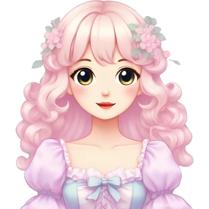 Gorgeous pastel anime style lady with blushing face and a dress cottagecore fairycore  Kawaii anime colorful pearly romantic simplistic aesthetic trending style emoji