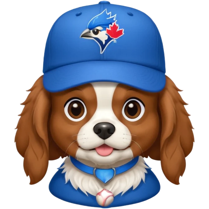 king charles cavalier wearing bluejays baseball hat emoji