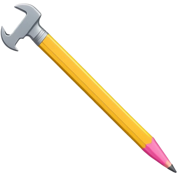 A flat-style illustration of a pencil and a wrench. The pencil is yellow with a pink eraser, and the metallic gray wrench. Clean, modern cartoon style with simple shapes, white background, iOS emoji aesthetic. emoji
