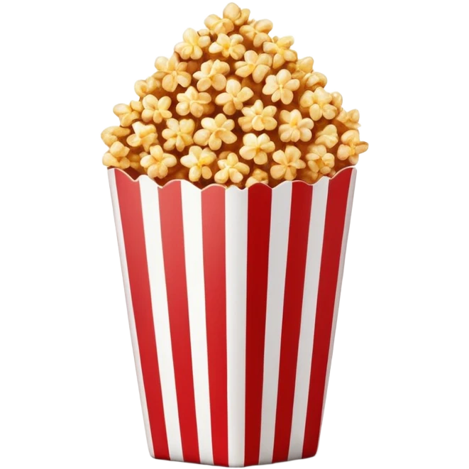 minimalist caramel popcorn in a red and white vertically striped package, golden brown caramel-covered popcorn, no text on package, only red and white stripes, glossy iOS emoji style emoji
