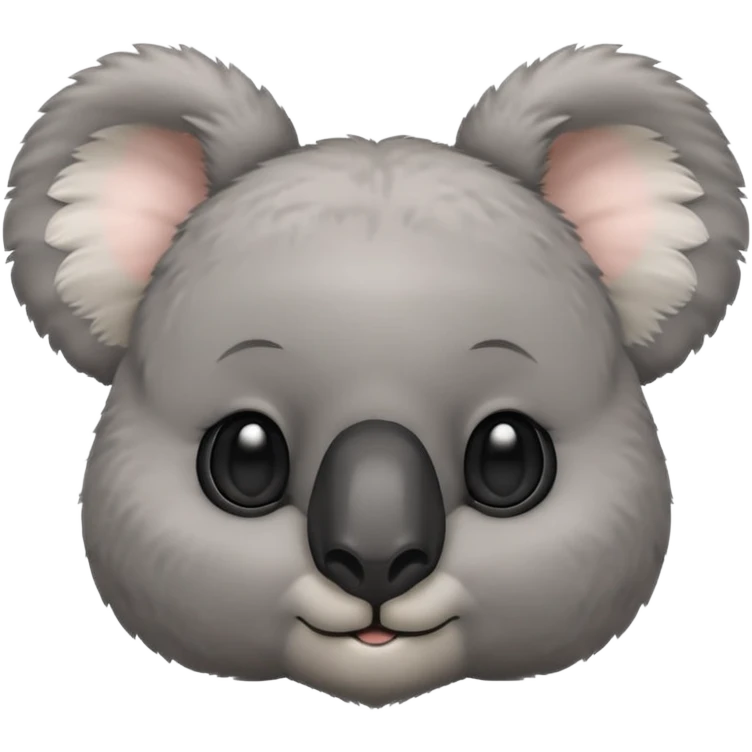 Head of a grey koala, round face, big fluffy ears, large black nose, front-facing, cute and simple style emoji