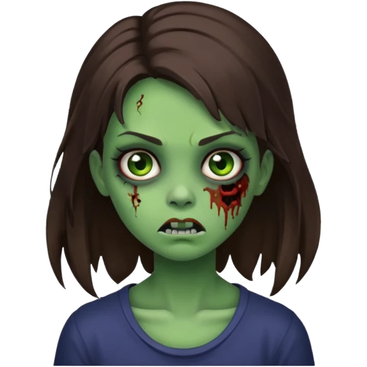 cute girl zombie,brunette ,horror green skin, emoji