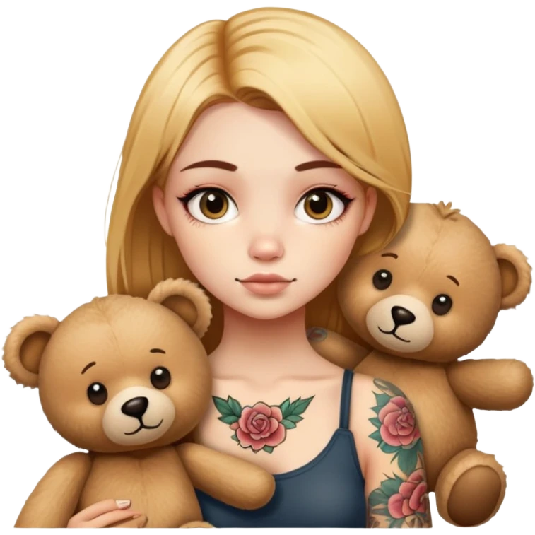 a  girl with glod  straight hair and tattoos and two teddy emoji