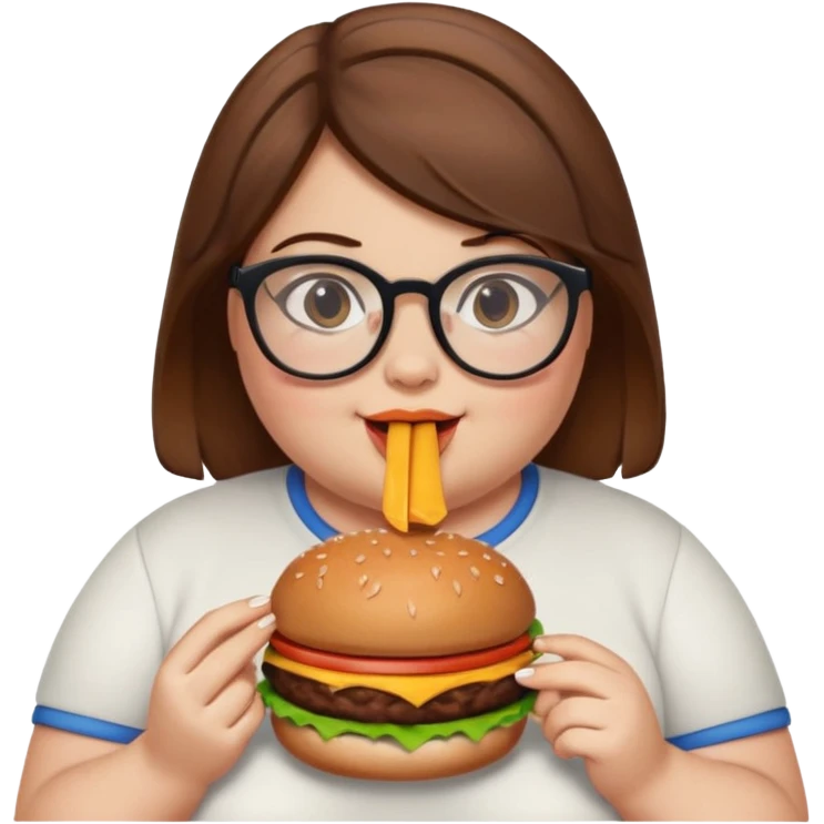 fat girl with glasses and brown hair eating buger emoji