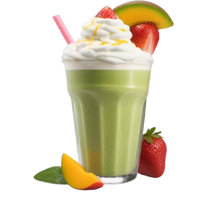 Smoothie layers of avocado, strawberry, and mango, and whipped cream ontop emoji