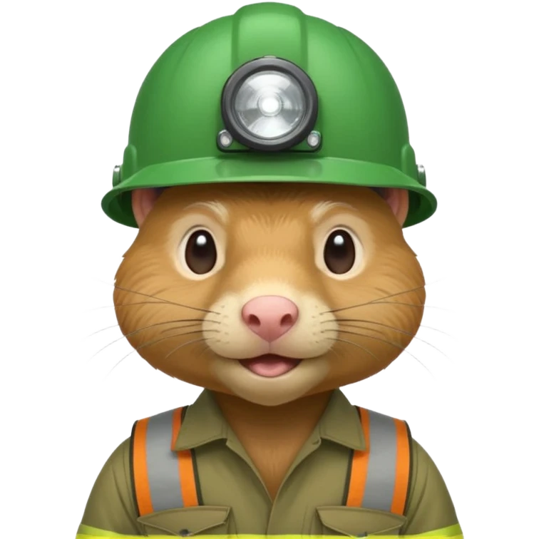 a mole rat, green helmet, headlamp, worker cloth emoji