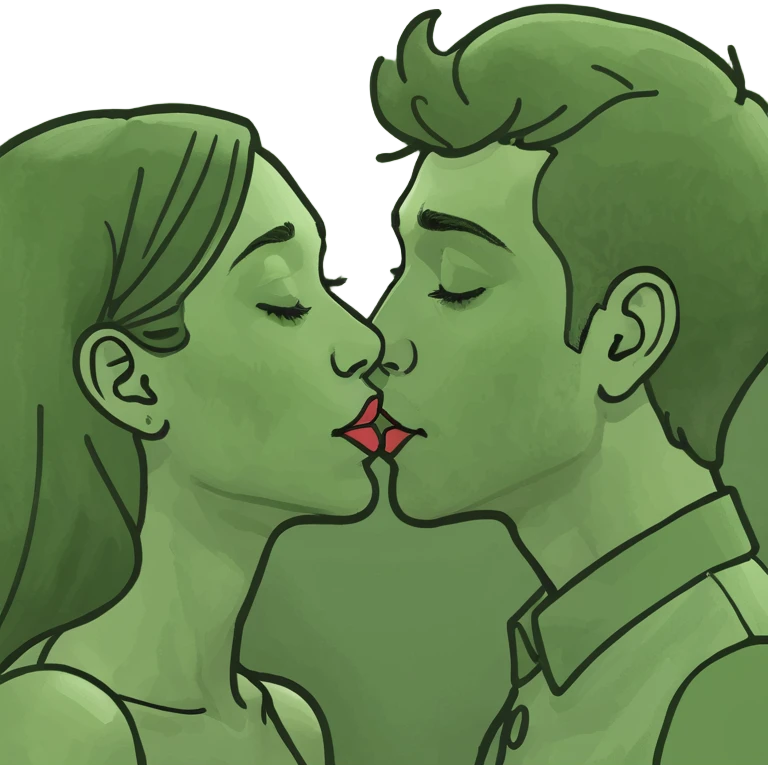 Boy and lady on the bed kissing emoji
