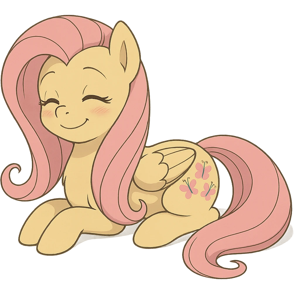 Fluttershy lying down and smiling in Ghibli style emoji