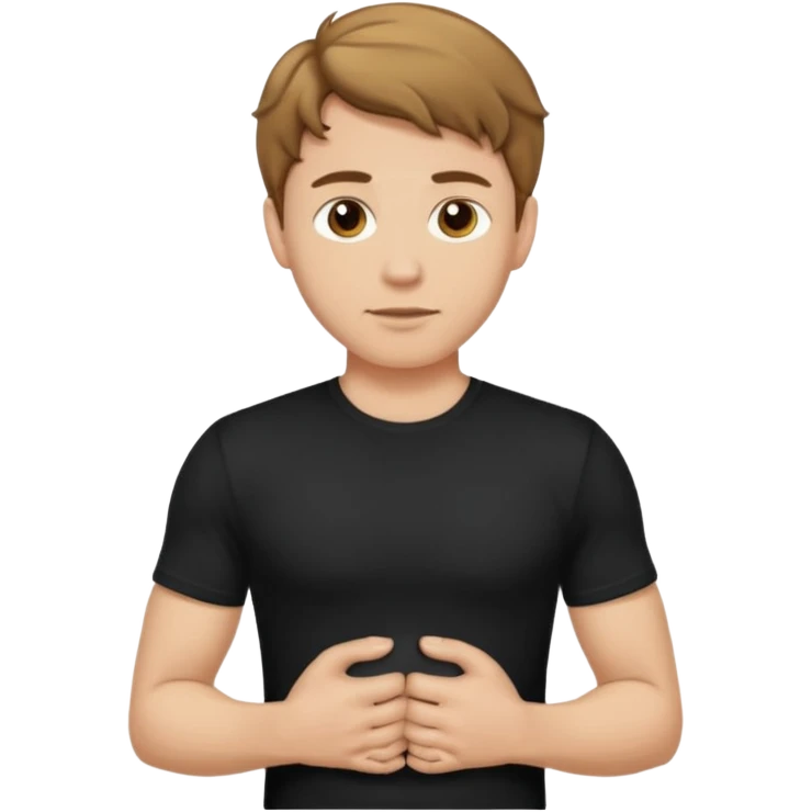 Man. He has short wavy (light-brown hair) and wearing a black t-shirt, and a visible bulge on the groin area molding his testicles. emoji
