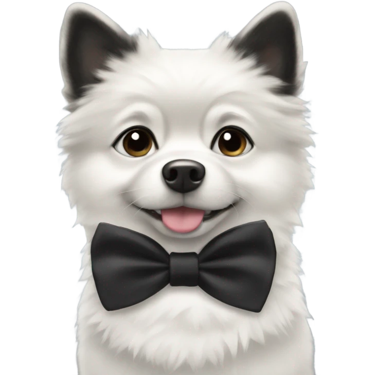 Black and white Pomski wearing a black and white bow tie emoji