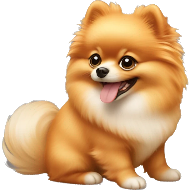 Pomeranian puppy, orange, smiling emoji