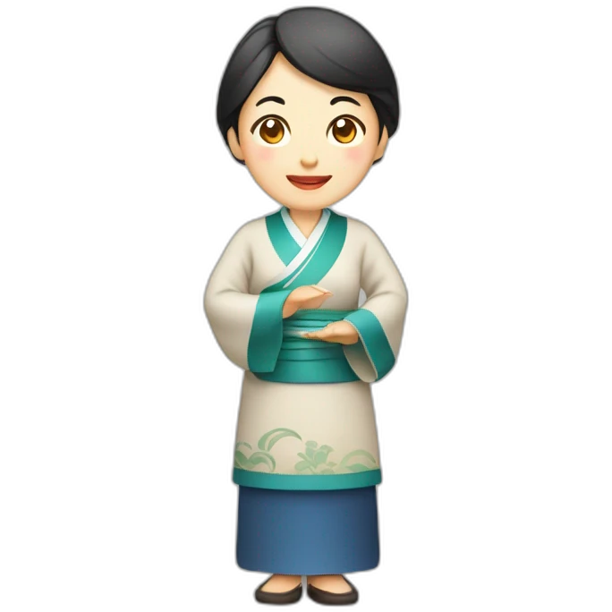 Chinese middle aged lady wear Chinese traditional dressd with a sign of agreeable  gesture emoji