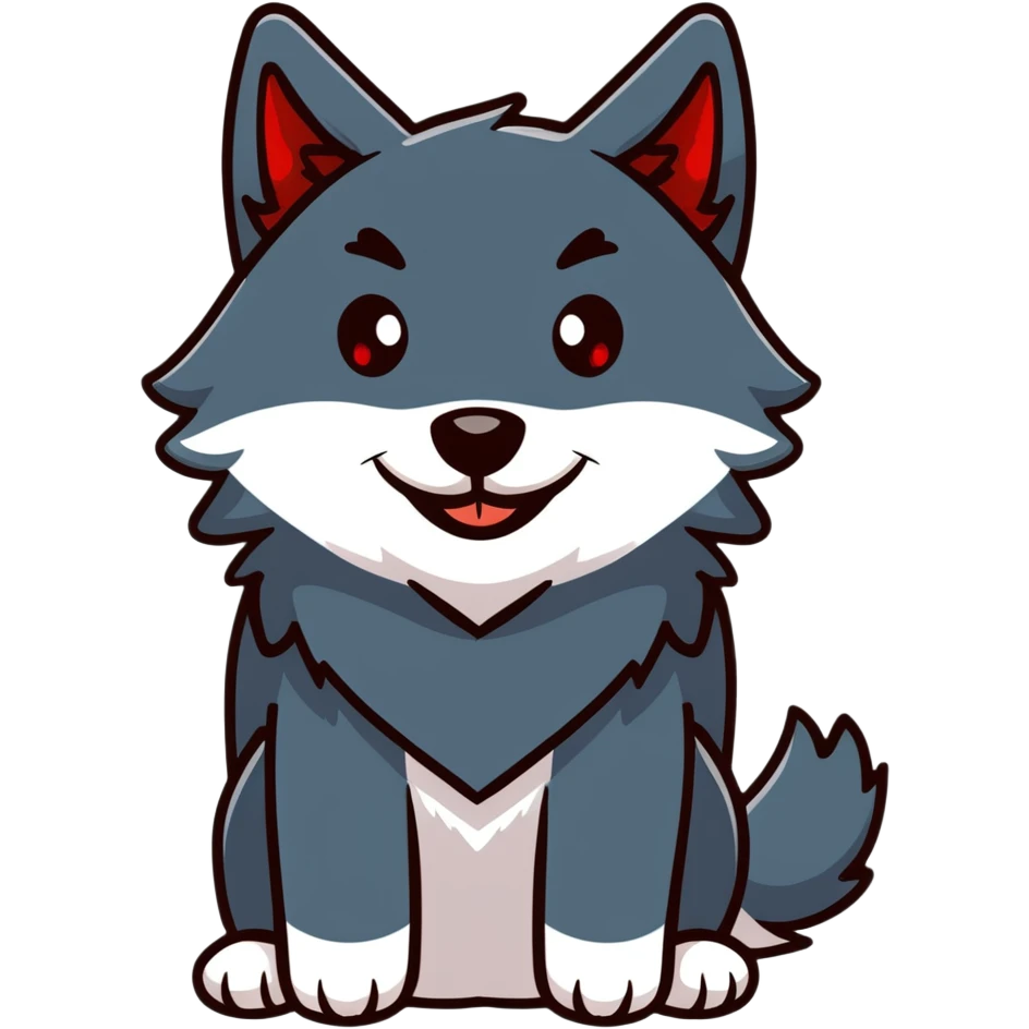 happy smiling black wolf with red eyes emoji
