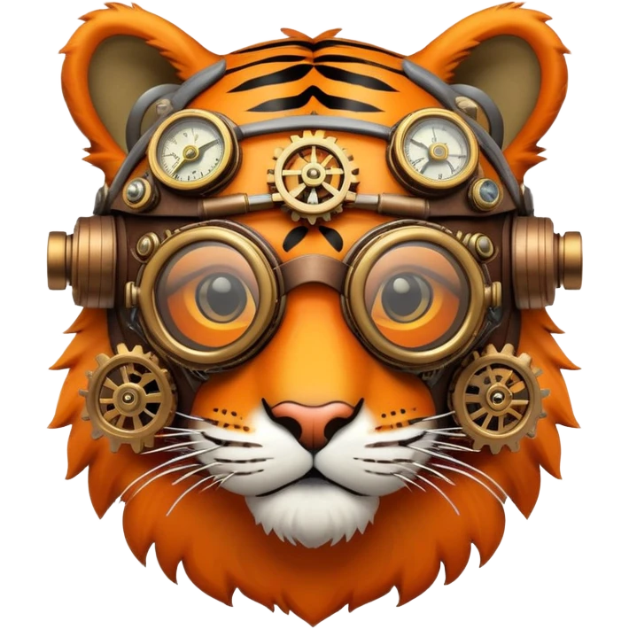 Steampunk tiger with goggles and gears emoji