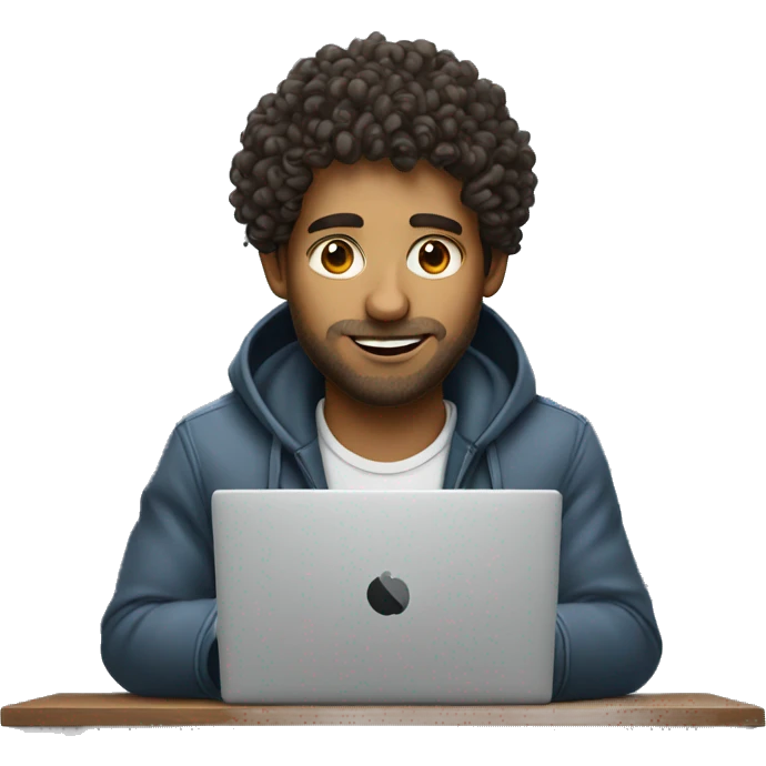 A man with curly hair but behind the laptop, be a programmer emoji