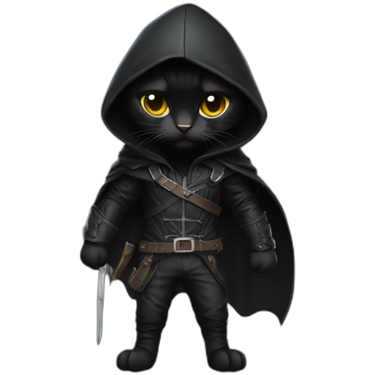 Black hooded black cat assassin emoji
