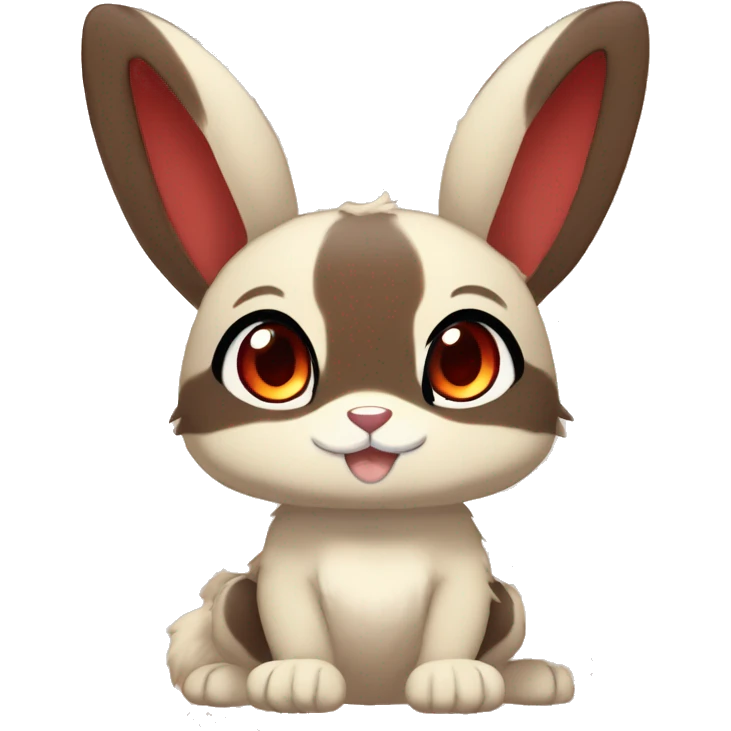 Cute, Chibi, Kemono-style, Anthro, Fur-Sona, Dark-Brown, Normal-type-Ground-type Tan-Rabbit-Fakémon with Dark-Red eyes, beige belly, beige paws, beige feet, beige freckles, full body emoji