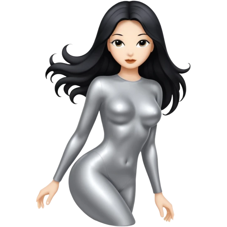 abstract sensual body silhouette, liquid silver chrome, smooth curves, long hair emoji