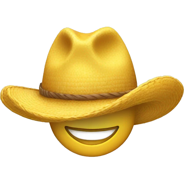 cara redonda amarilla sonriendo con un sombrero y rayos a los lados  emoji
