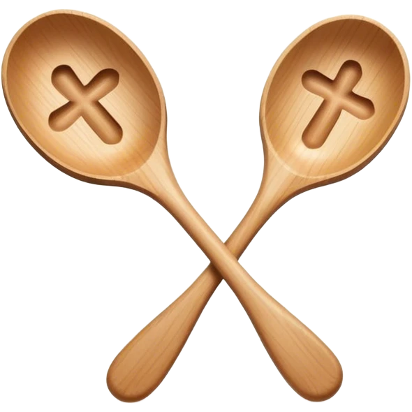 two wooden spoons hitting each other with their flat sides, creating a cross-like shape with their handles emoji