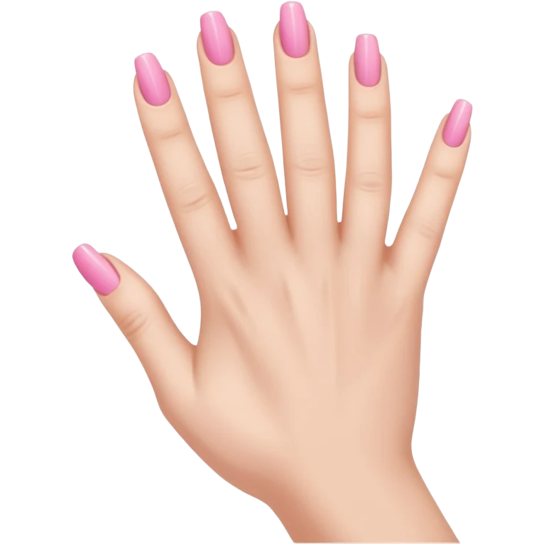  pink  close-up of a human hand with exactly five fingers, beautifully manicured nails, glossy pink nail polish, elegant nail shape, soft lighting, realistic style, isolated on transparent background" emoji