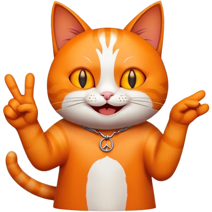 Cat smiling and being evil with the hands doing the e piece sign emoji