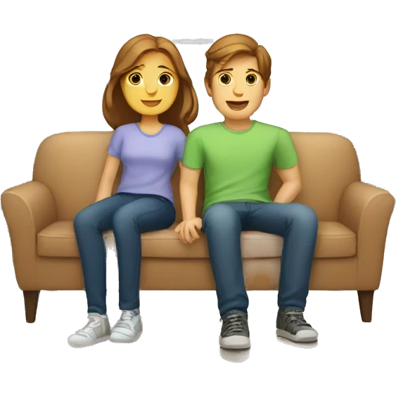 Brown hair White boy and girl with beagle Sit on couch emoji