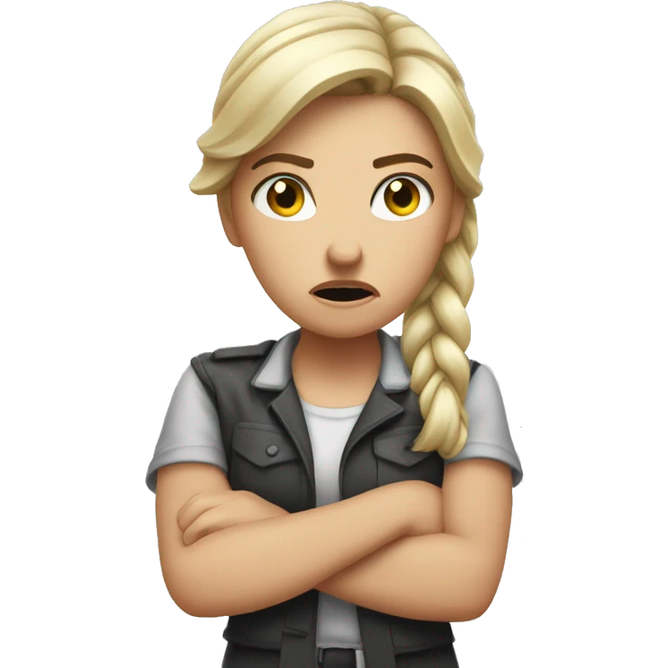 angry white girl showing disapproval with a hand gesture in front of her  emoji
