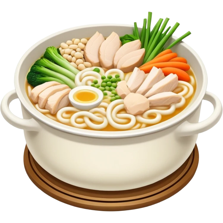 Udon nabe with chicken and soybean curd emoji