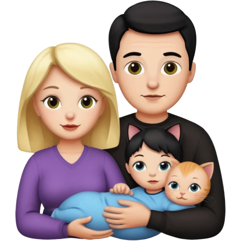 mom, dad, baby and black cat emoji