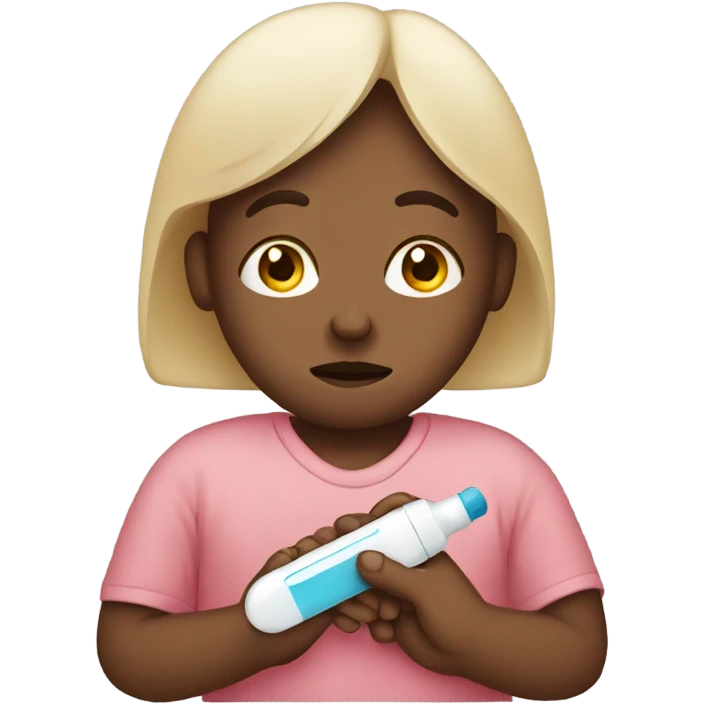 Sad person holding a pregnancy test emoji