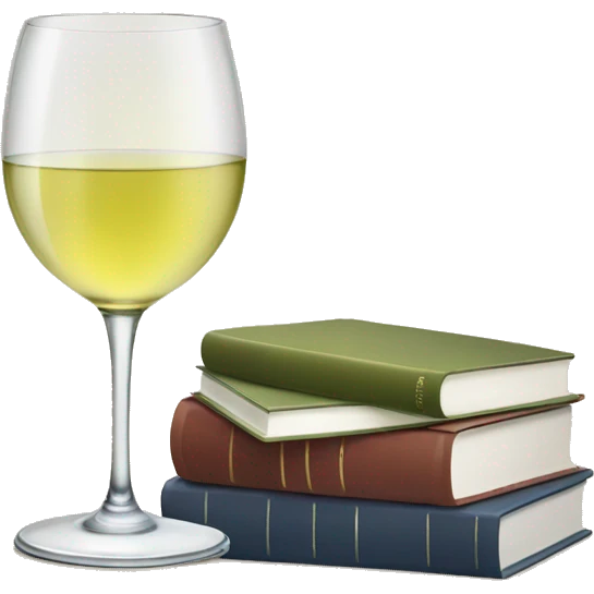 a glass of white wine and a stack of books emoji