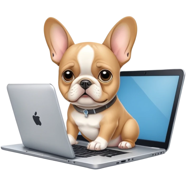 Fawn French bulldog Behind laptop emoji