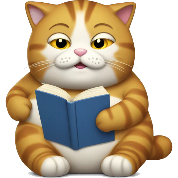 Fat cat holding book emoji