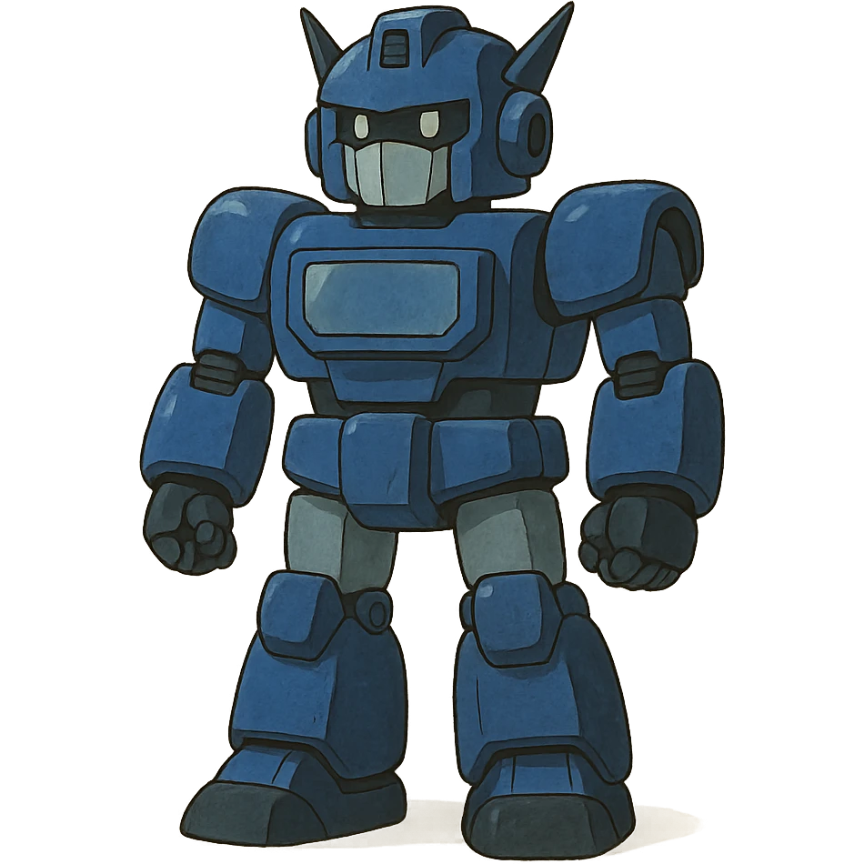 simple cartoon transformer robot in royal blue, black, silver, animated feel emoji