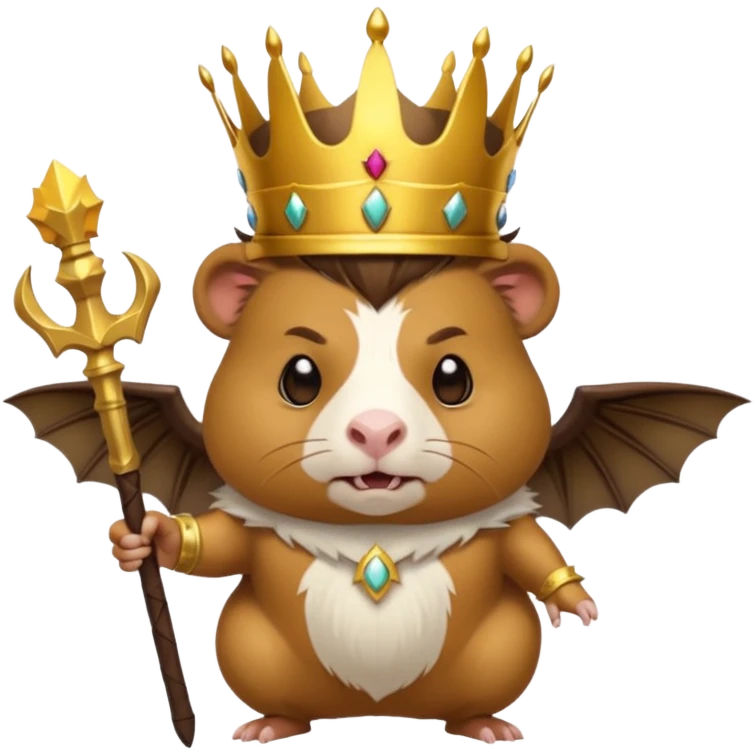 guinea pig demon king, holding a scepter, with bat wings, emoji style emoji