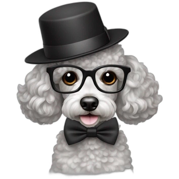 Poodle-reading-a-paper-and-wearing-glasses-and-hat-and-bowtie emoji
