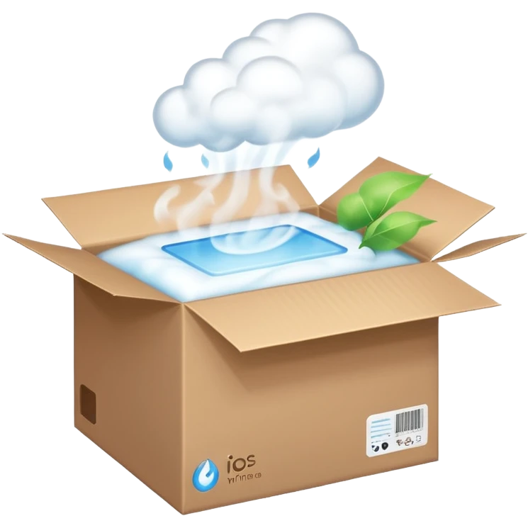 Generate a realistic emoji-style icon of the an open package which is empty and air is coming out of it. Out of the package steam or air is coming out of it  emoji