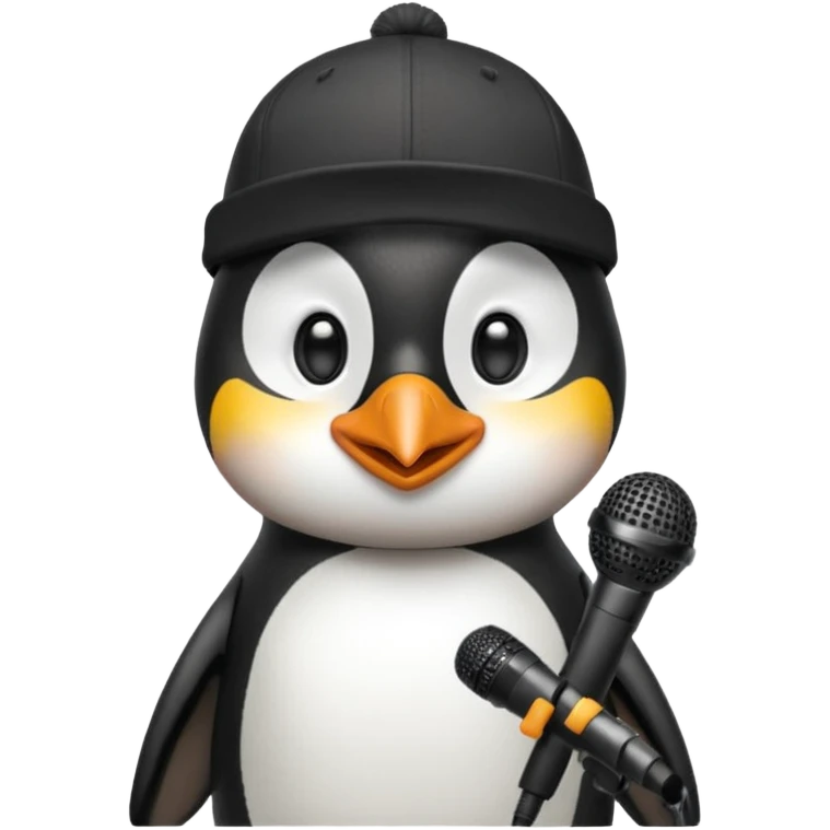 penguin with microphone with cap emoji