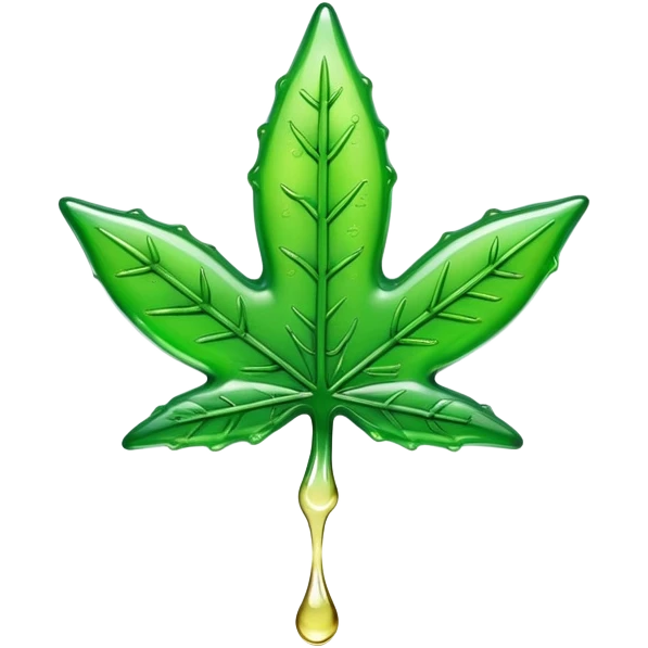 glossy green gusher gummy shaped like a weed leaf with liquid dripping emoji