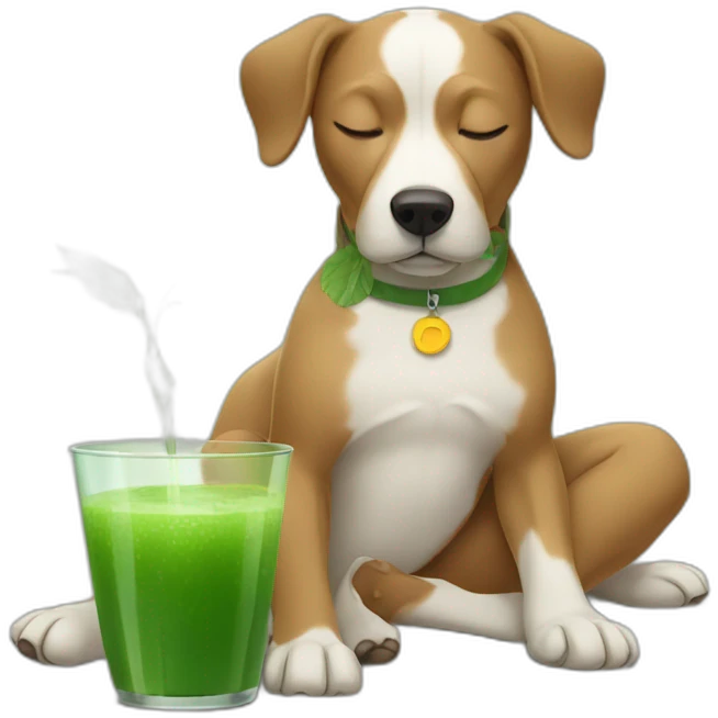 meditating dog drinking green juice with eyes closed emoji