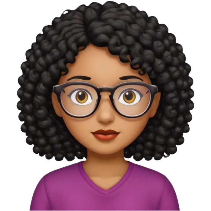 Chica con cabello rizado color negro, piel morena y que use lentes emoji