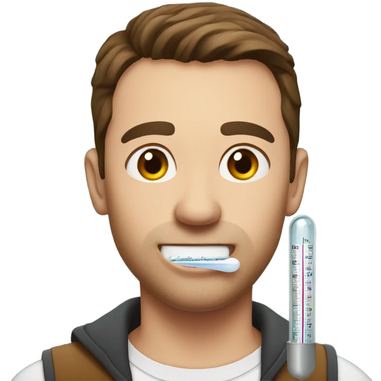 Handsome man with short brown hair and a thermometer in his mouth  emoji