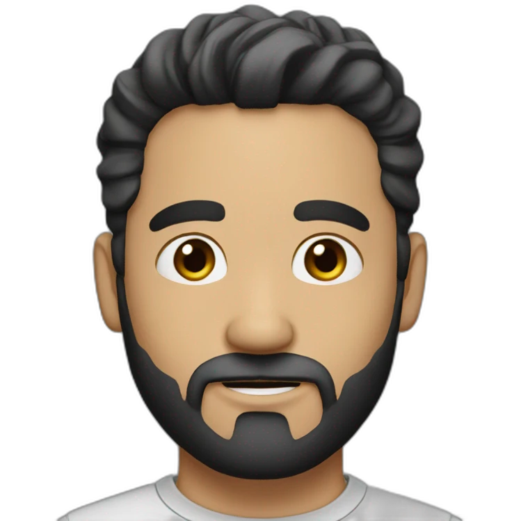 man 41 years old, tiny beard, black hair with silver emoji