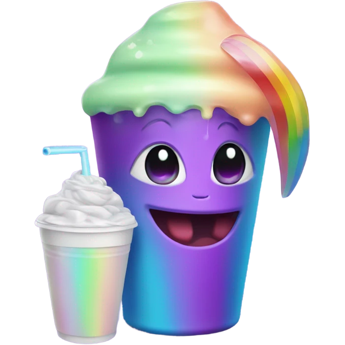 cute alien with rainbows drinking purple juice in styrofoam cup emoji