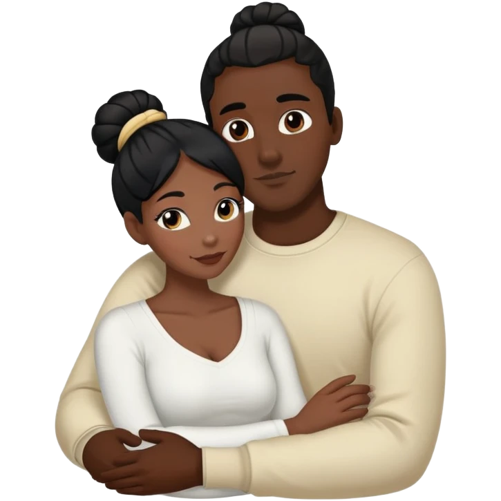 Black man cuddle with white Woman black Hair bun  emoji