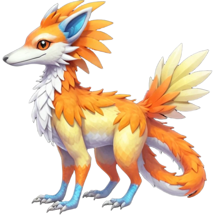 Colorful Fruity Iridescent Warm-colored Tropical Exotic Vernid-Sergal-Trico-Silvally-Nargacuga-fusion-hybrid-animal-creature, full body emoji