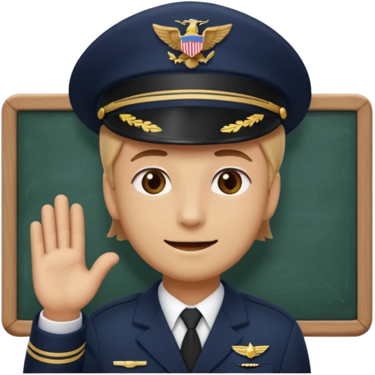 Slack-style emoji of a pilot wearing a navy captain hat holding a blackboard with the text "WIP" on it emoji