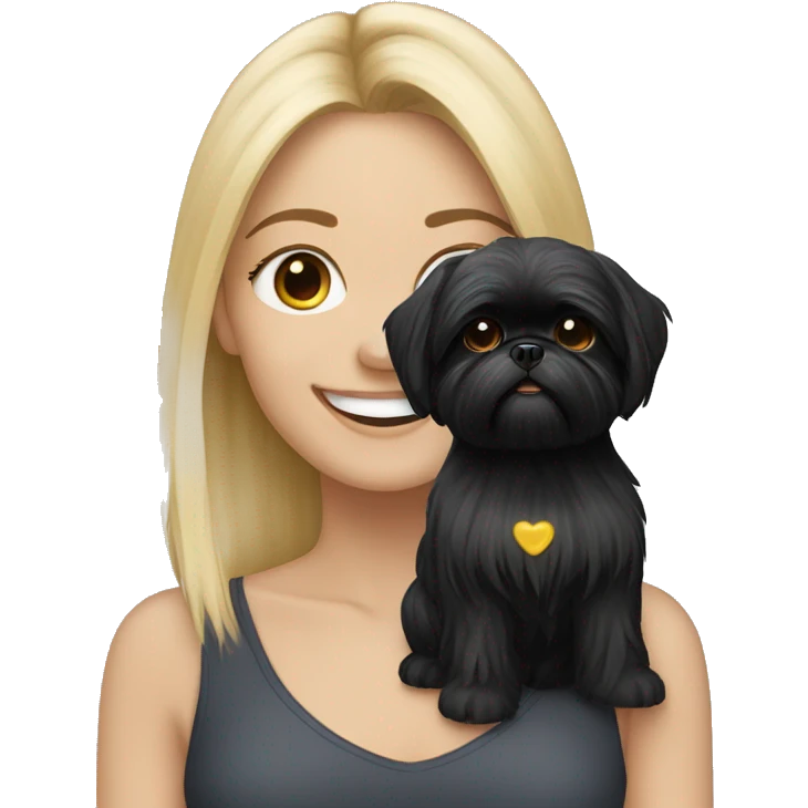 Happy, Long haired Blonde woman and black shih tzu dog  emoji