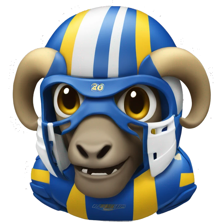 Ram wearing a blue and yellow football helmet  emoji